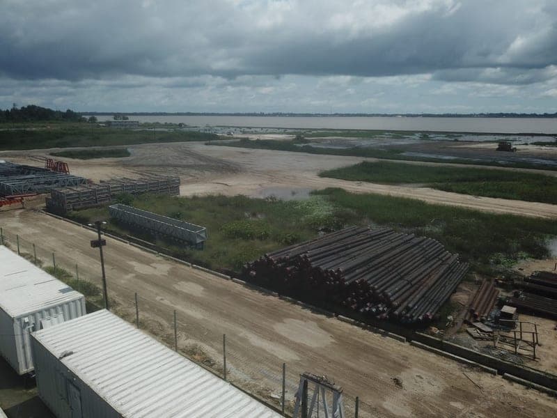 Rooftop view of pipe and valve storage at the Atamba location
